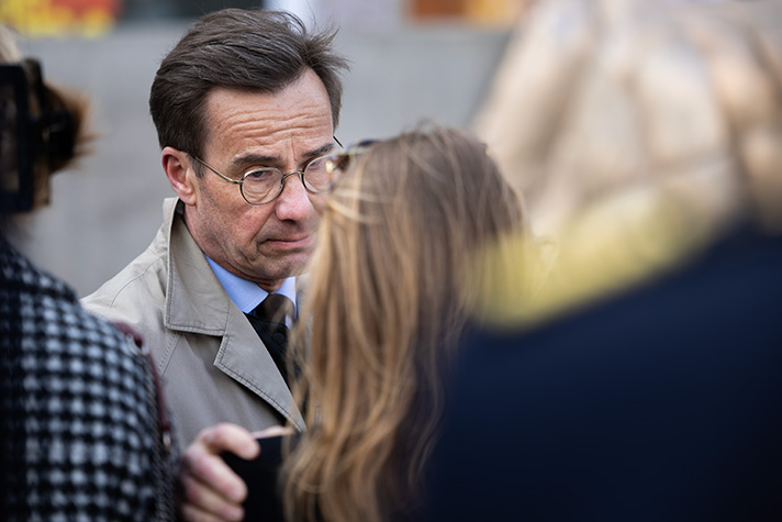 Statsminister Ulf Kristersson vid ceremonin på Sergels torg i Stockholm. 