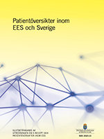 Texten Patientöversikter inom EES och Sverige SOU 2023:13 på gul bakgrund  med tecknade illustrationer