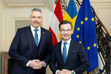 Statsminister Ulf Kristersson och Österrikes förbundskansler Karl Nehammer.