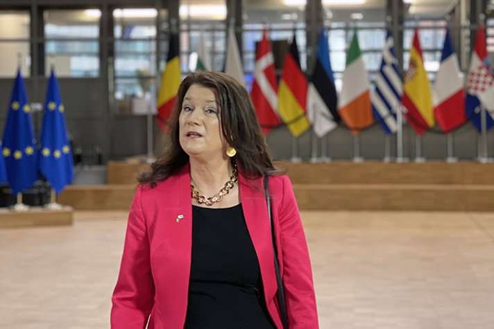 Utrikesminister Ann Linde på ministerrådet i Bryssel