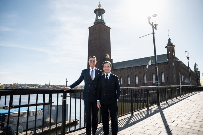 Alexander Stubb och Ulf Kristersson fram stadshuset i Stockholm
