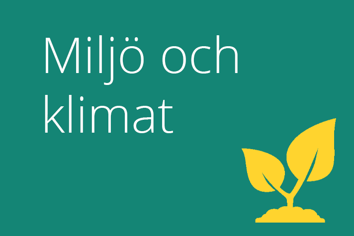 Bilden är en illustration med grön bakgrund med texten miljö och klimat.