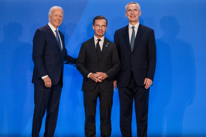 USA:s president Joe Biden, statsminister Ulf Kristersson och Natos generalsekreterare Jens Stoltenberg.