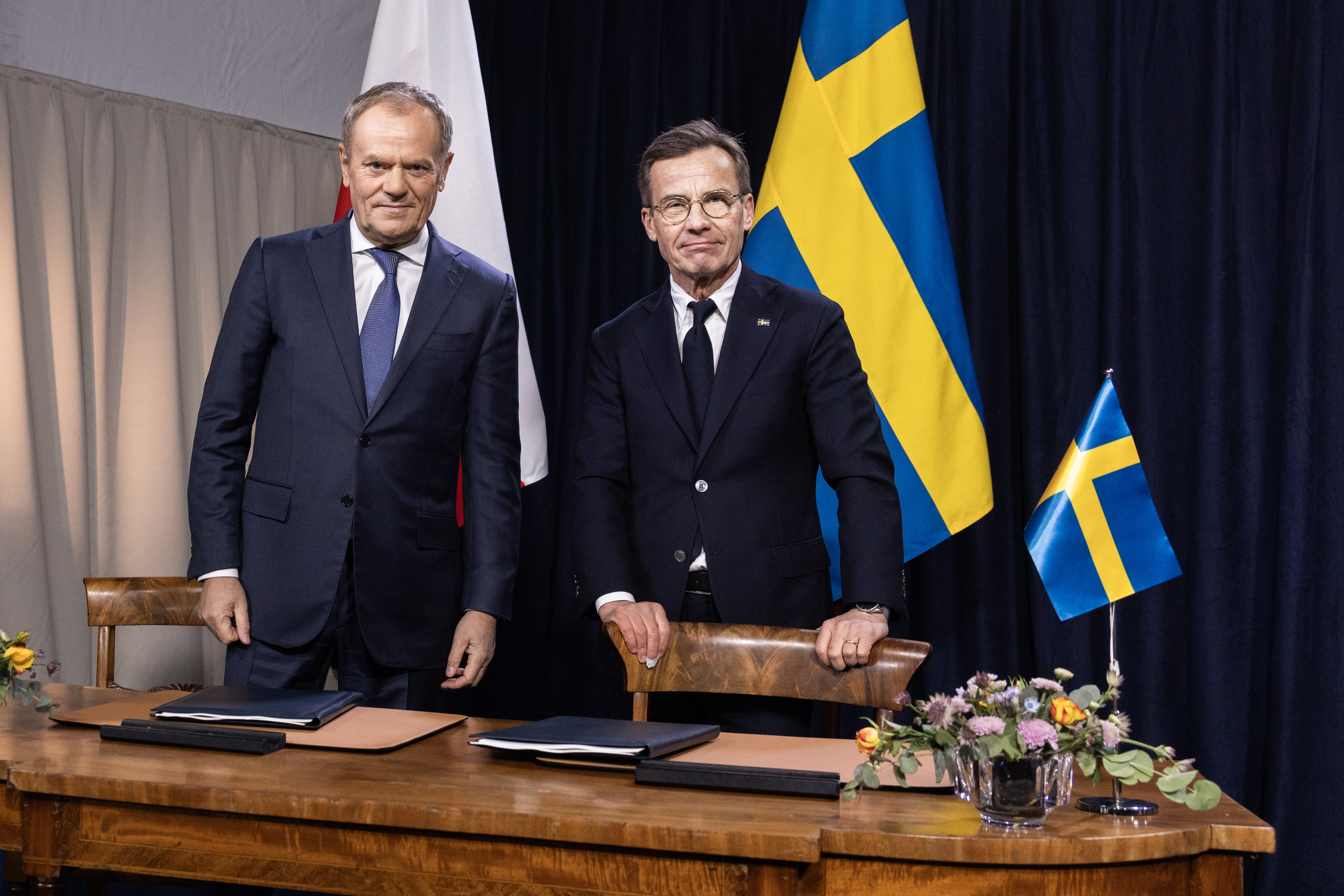 Statsminister Ulf Kristersson och Polens premiärminister Donald Tusk.