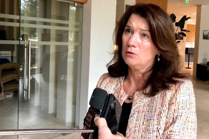 Sveriges utrikesminister Ann linde blir intervjuad efter rådsmötet i Luxemburg 12 oktober.