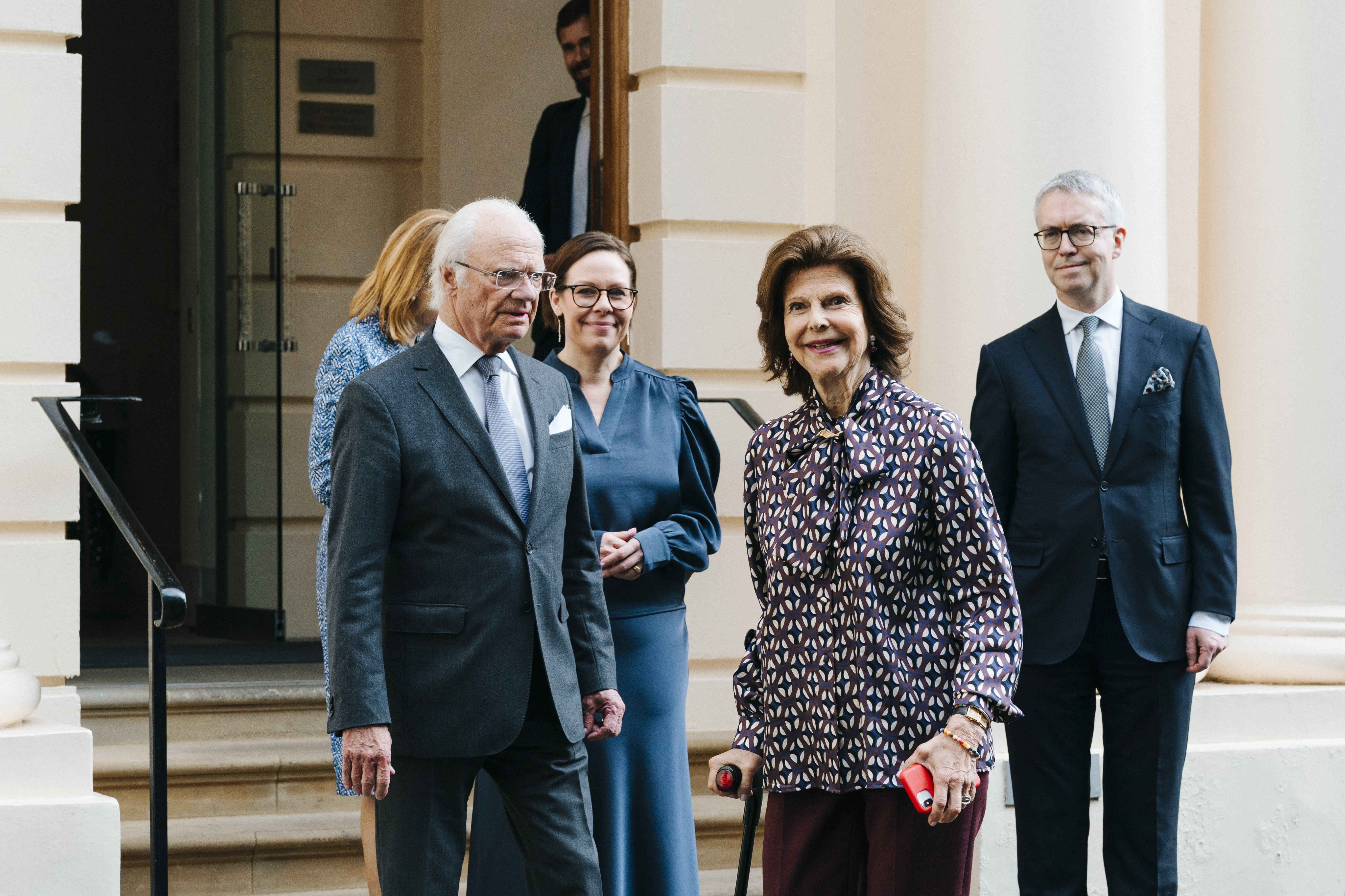 Utrikesminister Maria Malmer Stenergard och kungaparet