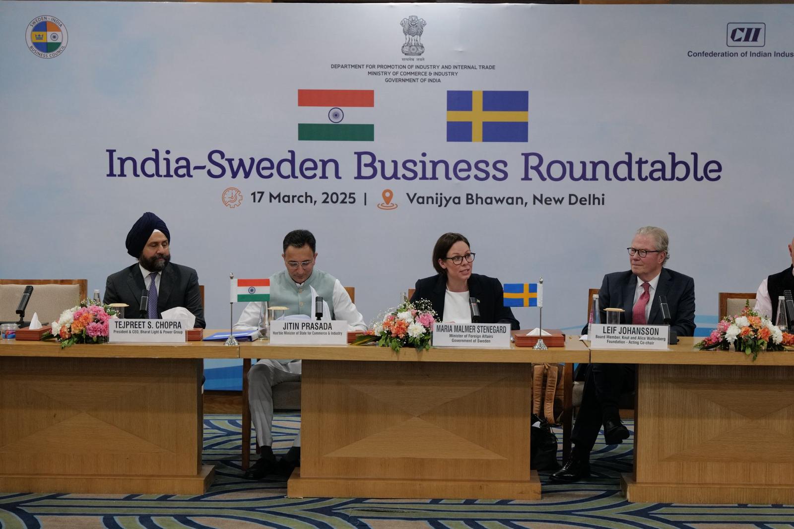 Sveriges utrikesminister talar på India-Sweden Business Roundtable