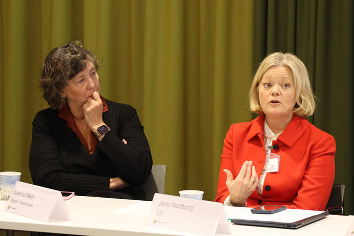 Närbild på de två talarna vid konferensbordet.