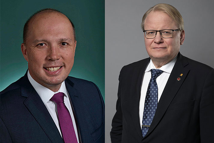Peter Dutton till vänster på bilden. Peter Hultqvist till höger på bilden.