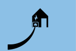 Illustrationen föreställer ett hus mot blå bakgrund.