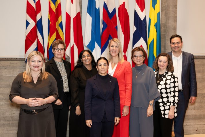 Bild på kulturminister Parisa Liljestrand m.fl. under kulturministerrådsmötet i Reykjavik.