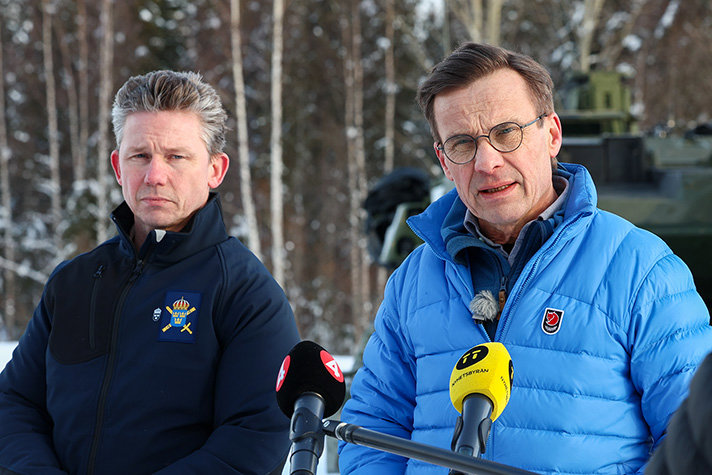 Statsminister Ulf Kristersson och försvarsminister Pål Jonson. 