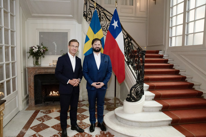 Statsminister Ulf Kristersson och Chiles president Gabriel Boric 