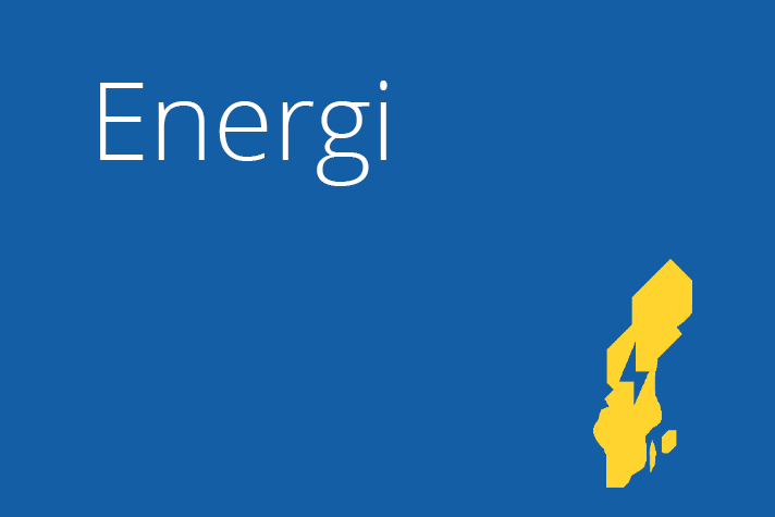 Bilden är en illustration med blå bakgrund och texten energi.