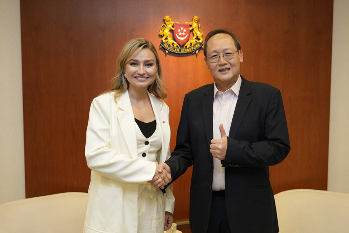 Foto på energi- och näringsminister Ebba Busch och Singapores energiminister Tan See Leng.