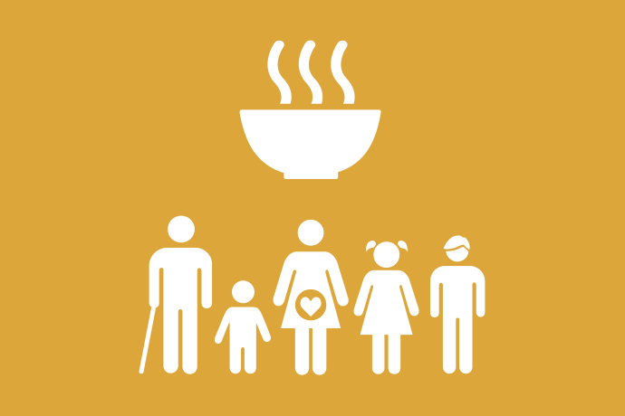 Senapsgul bakgrund vita illustrationer, ett spannmålsax, en fisk och en morot bredvid varandra.