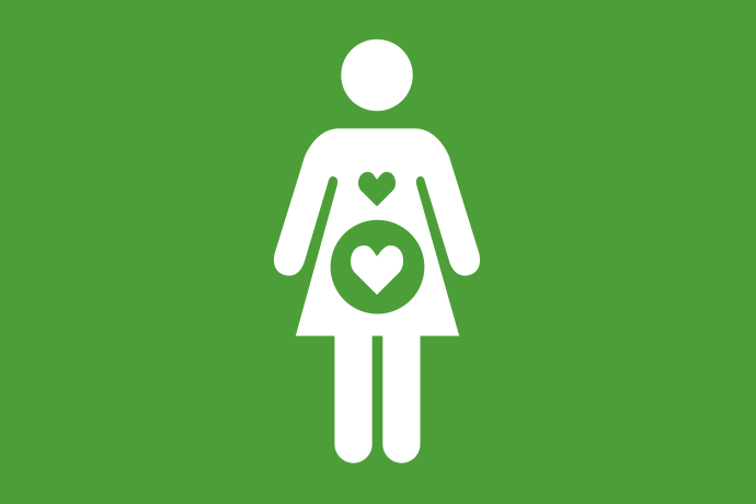 Grön bakgrund vit illustration, en gravid person.