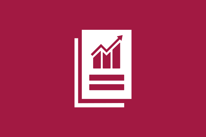 Vinröd bakgrund vita illustrationer, ett bokomslag med en tillväxtkurva ovanpå ett stapeldiagram samt ett likhetstecken.