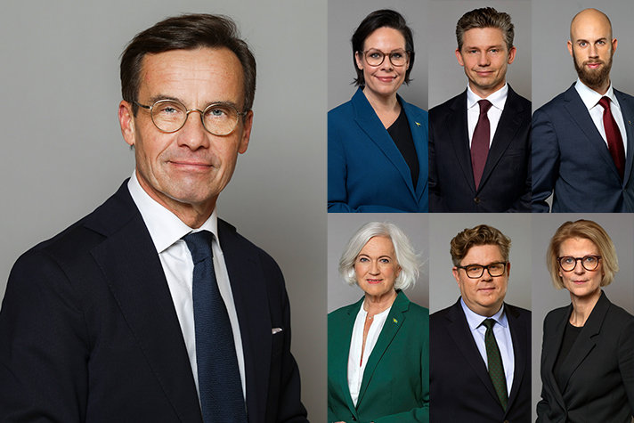 Regeringen deltar på Folk och Försvars rikskonferens i Sälen. På bild: Statsminister Ulf Kristersson, justitieminister Gunnar Strömmer, utrikesminister Maria Malmer Stenergard, försvarsminister Pål Jonson, minister för civilt försvar Carl-Oskar Bohlin, sjukvårdsminister Acko Ankarberg Johansson och finansminister Elisabeth Svantesson.