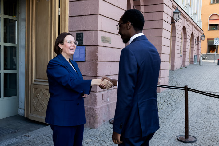 Maria Malmer Stenergard och Etiopiens utrikesminister Gedion Timothewos skakar hand