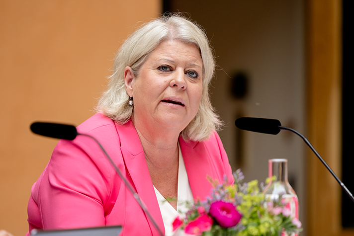 Socialtjänstminister Camilla Waltersson Grönvall under regeringens sommarfika den 11 juli. 